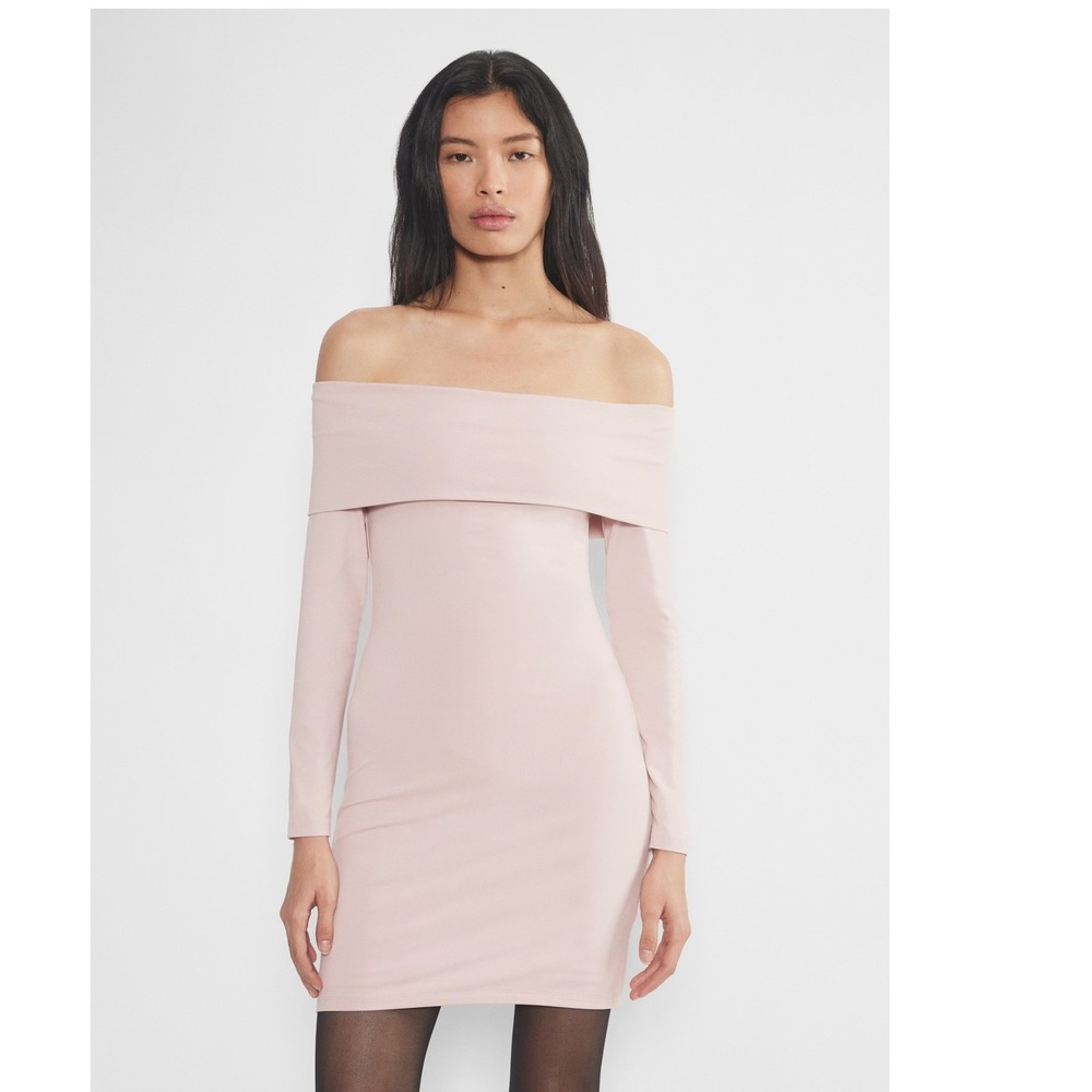 Aritzia Babaton Contour Castoro Off-Shoulder Long Sleeve Mini Dress Pink XS